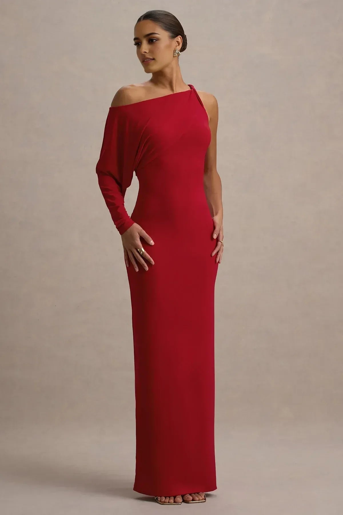 Captivating Mermaid One Shoulder Asymmetric Sleeve Zipper Back Floor Length Evening Dress