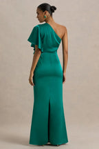 Captivating Mermaid One Shoulder Ruffled Sleeve Zipper Back Floor Length Evening Dress