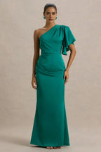 Captivating Mermaid One Shoulder Ruffled Sleeve Zipper Back Floor Length Evening Dress