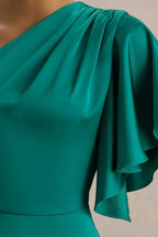 Captivating Mermaid One Shoulder Ruffled Sleeve Zipper Back Floor Length Evening Dress