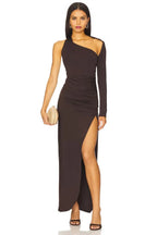 Captivating Sheath One Shoulder Single Long Sleeve Open Back Floor Length Evening Dress