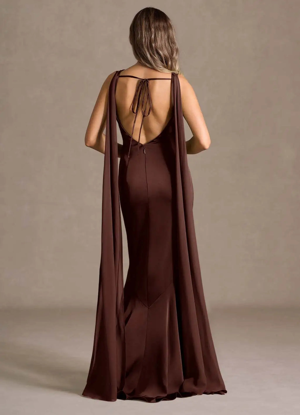 Captivating Trumpet Boat Neck Cape Sleeve Tie Back Floor Length For Women Prom Dress