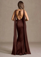 Captivating Trumpet Boat Neck Cape Sleeve Tie Back Floor Length For Women Prom Dress