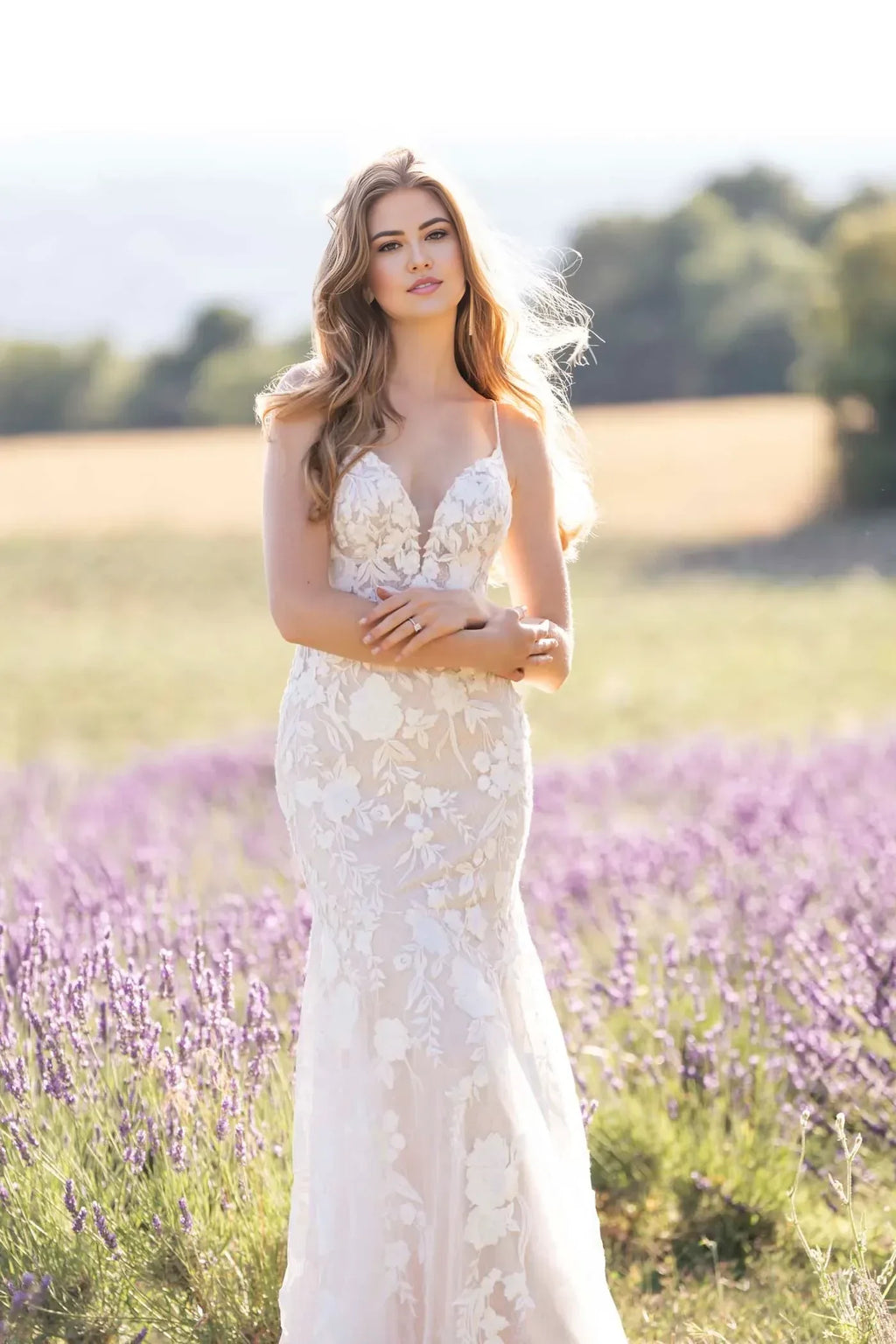 Captivating Trumpet Plunging V Neck Spaghetti Strap Open Back Floor Length Wedding Dress