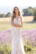 Captivating Trumpet Plunging V Neck Spaghetti Strap Open Back Floor Length Wedding Dress