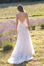 Captivating Trumpet Plunging V Neck Spaghetti Strap Open Back Floor Length Wedding Dress