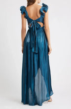 Casual A-Line Ruffle Shoulder Sleeveless High-Low-Length Prom Dress