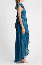 Casual A-Line Ruffle Shoulder Sleeveless High-Low-Length Prom Dress