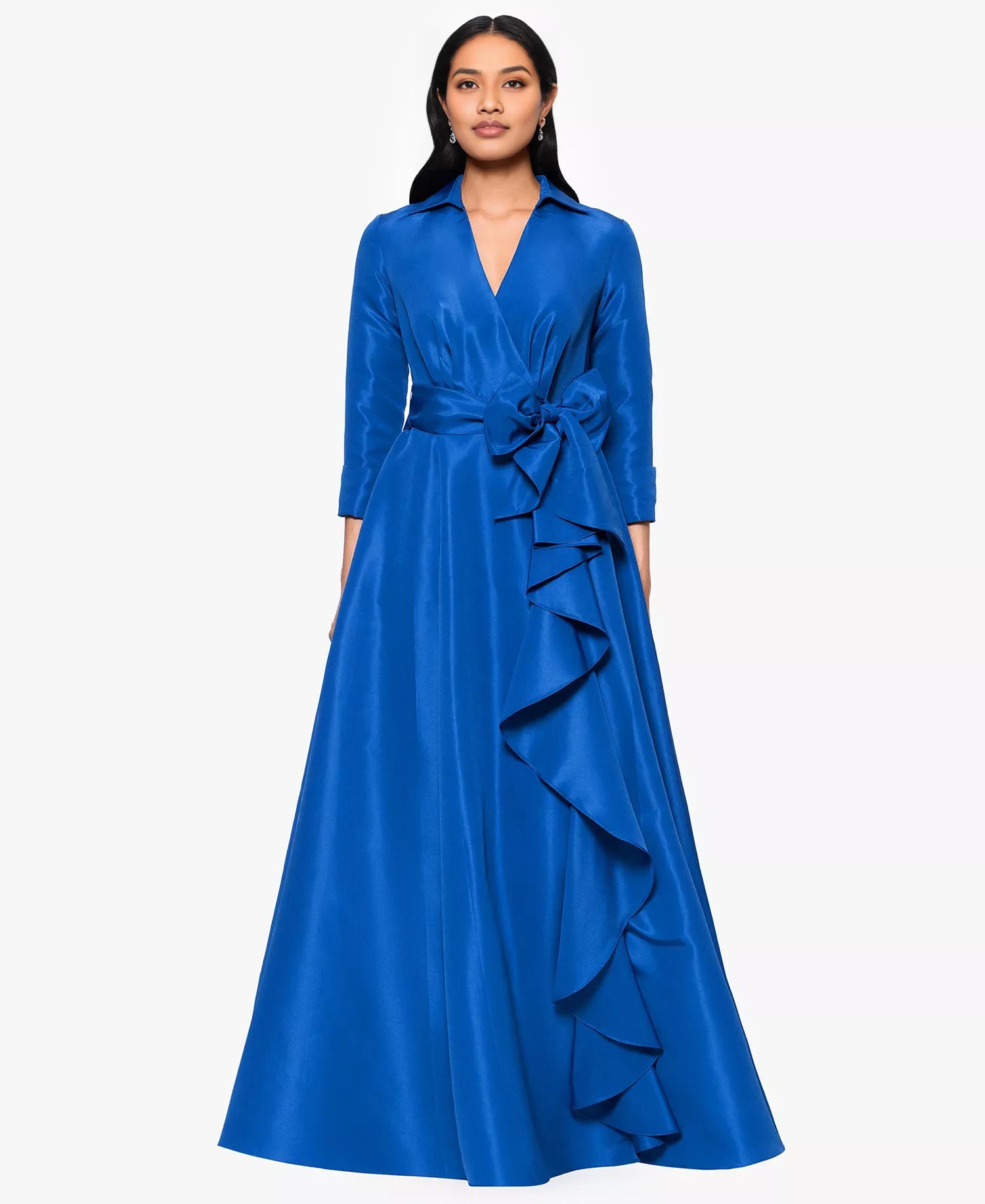 Casual A-Line Shirt Collared Long Sleeve Floor-Length Mother of the Bride Dress