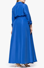Casual A-Line Shirt Collared Long Sleeve Floor-Length Plus Size Mother of the Bride Dress