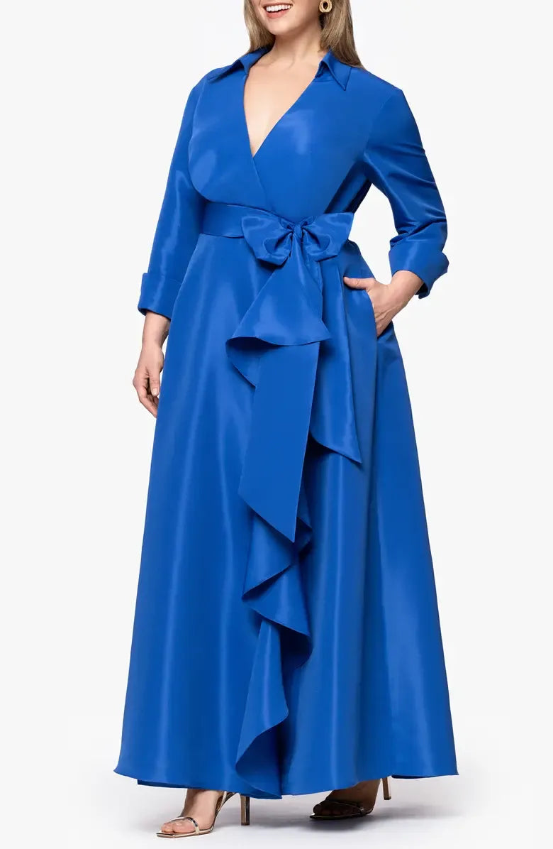 Casual A-Line Shirt Collared Long Sleeve Floor-Length Plus Size Mother of the Bride Dress