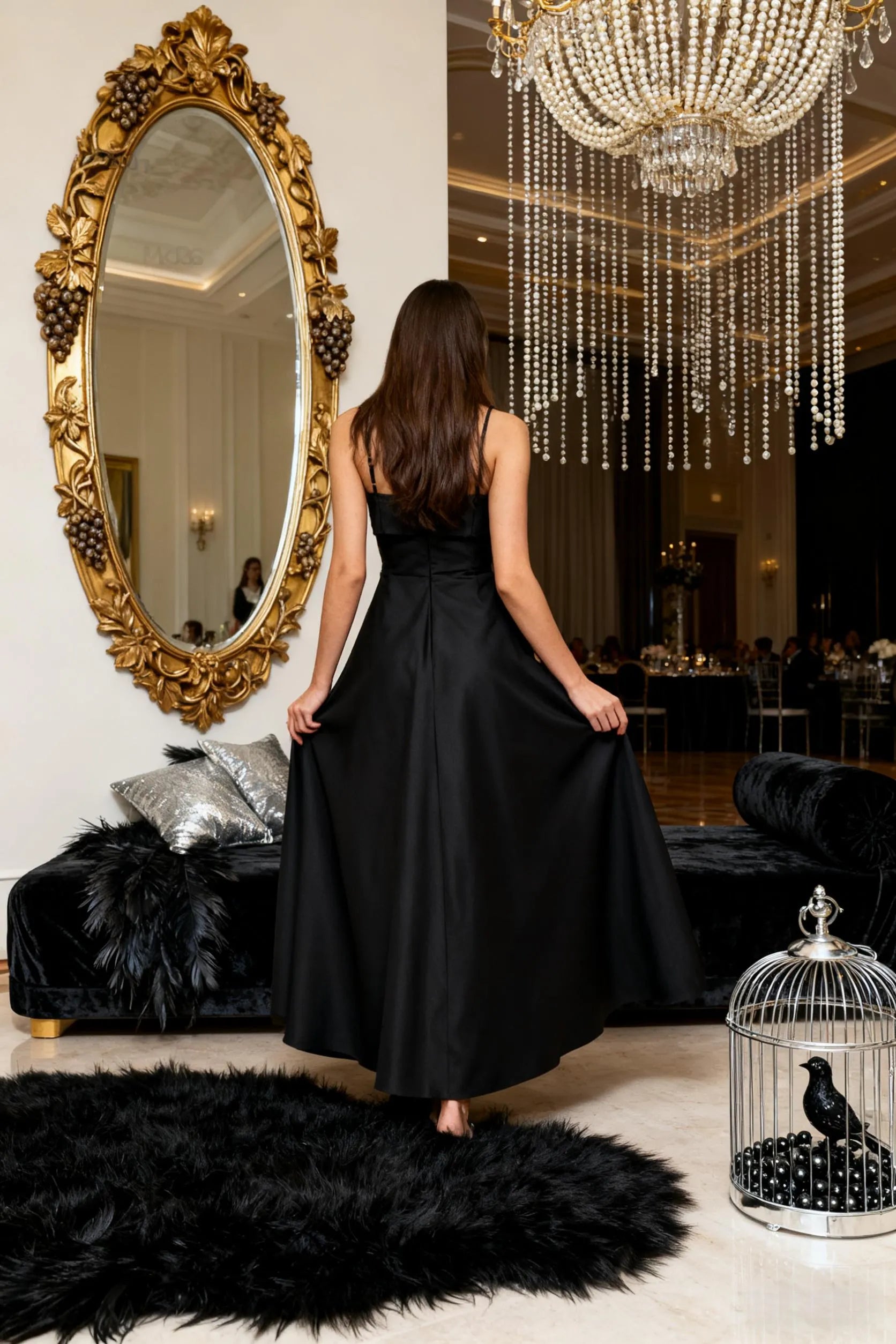 Casual A-Line Spaghetti Strap Sleeveless Backless Floor-Length Prom Dress