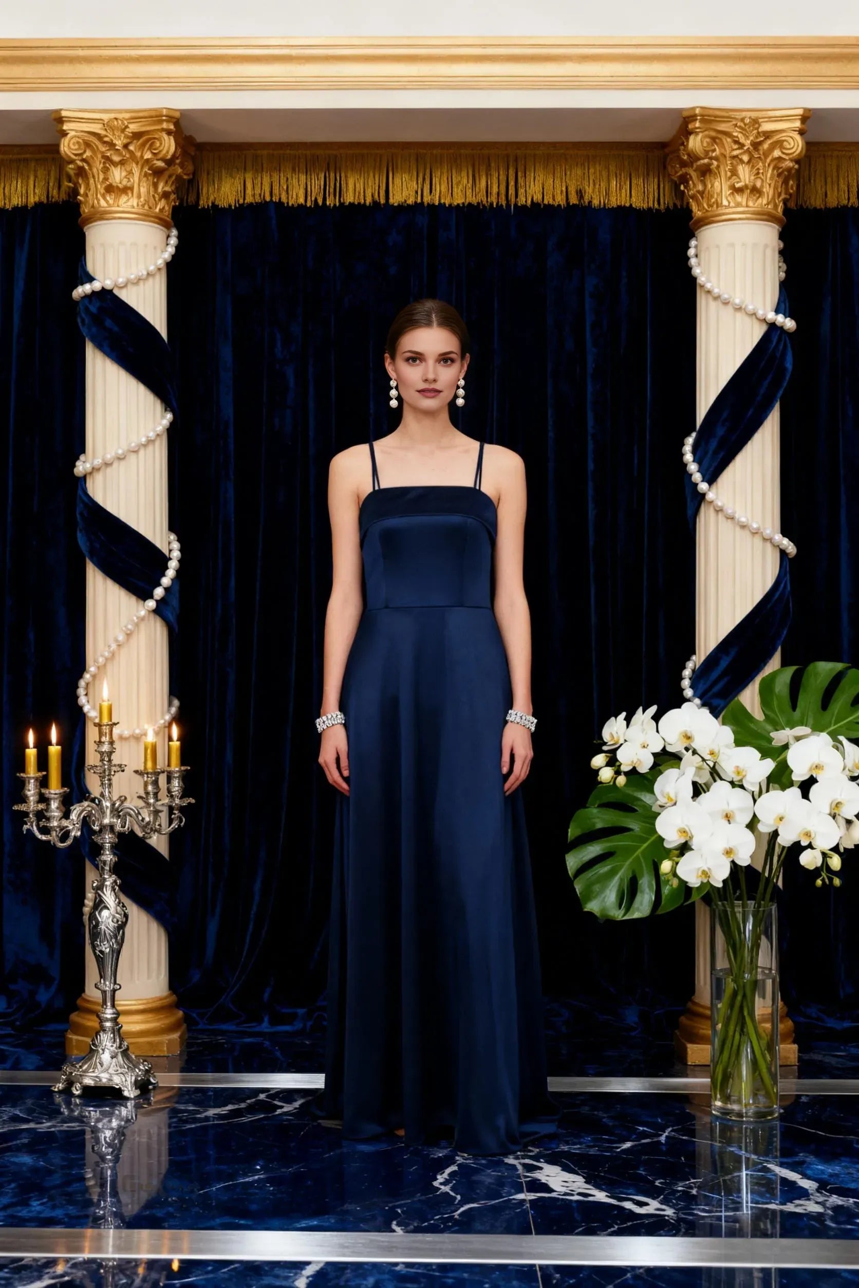 Casual A-Line Spaghetti Strap Sleeveless Backless Floor-Length Prom Dress