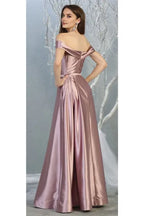 Casual A-line Off the Shoulder Sleeveless Backless Floor-Length Prom Dress
