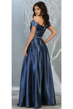 Casual A-line Off the Shoulder Sleeveless Backless Floor-Length Prom Dress