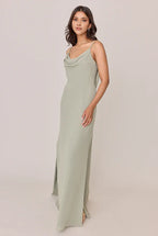 Casual Fitted A-line Cowl Neck Sleeveless Backless Ankle-Length Bridesmaid Dress