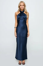 Casual Fitted Halter Neck Sleeveless Floor-Length Prom Dress