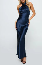 Casual Fitted Halter Neck Sleeveless Floor-Length Prom Dress