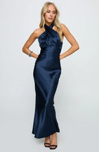 Casual Fitted Halter Neck Sleeveless Floor-Length Prom Dress