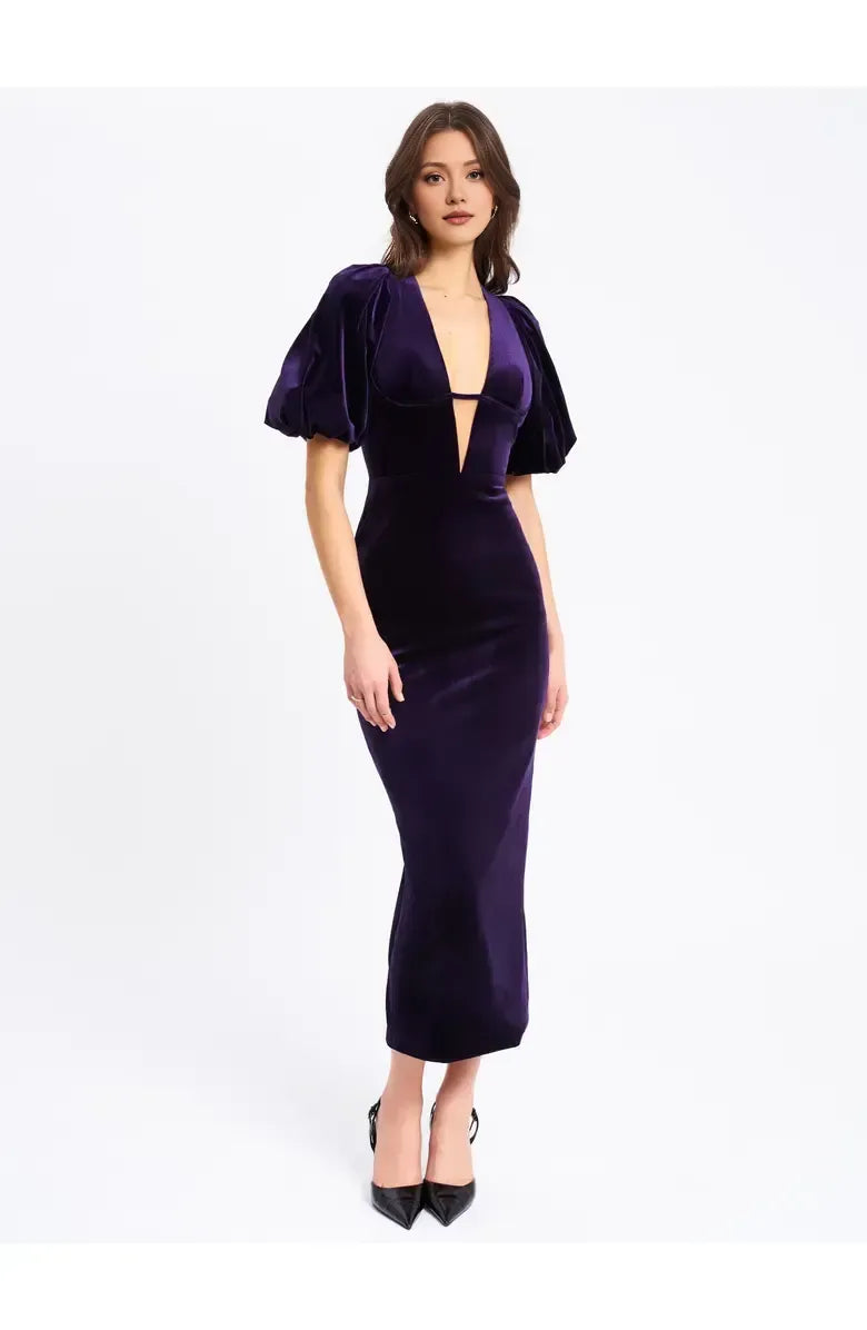 Casual Sheath V Neck Bubble Sleeve Ankle-Length Prom Dress