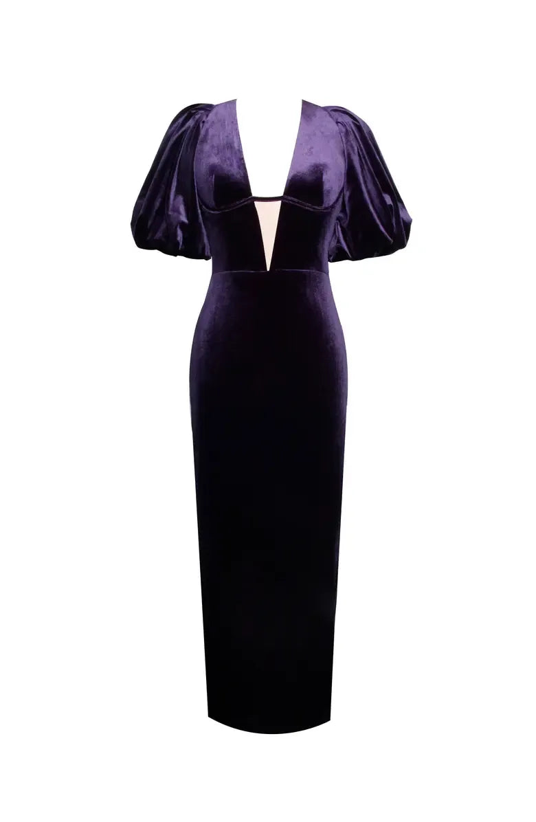 Casual Sheath V Neck Bubble Sleeve Ankle-Length Prom Dress