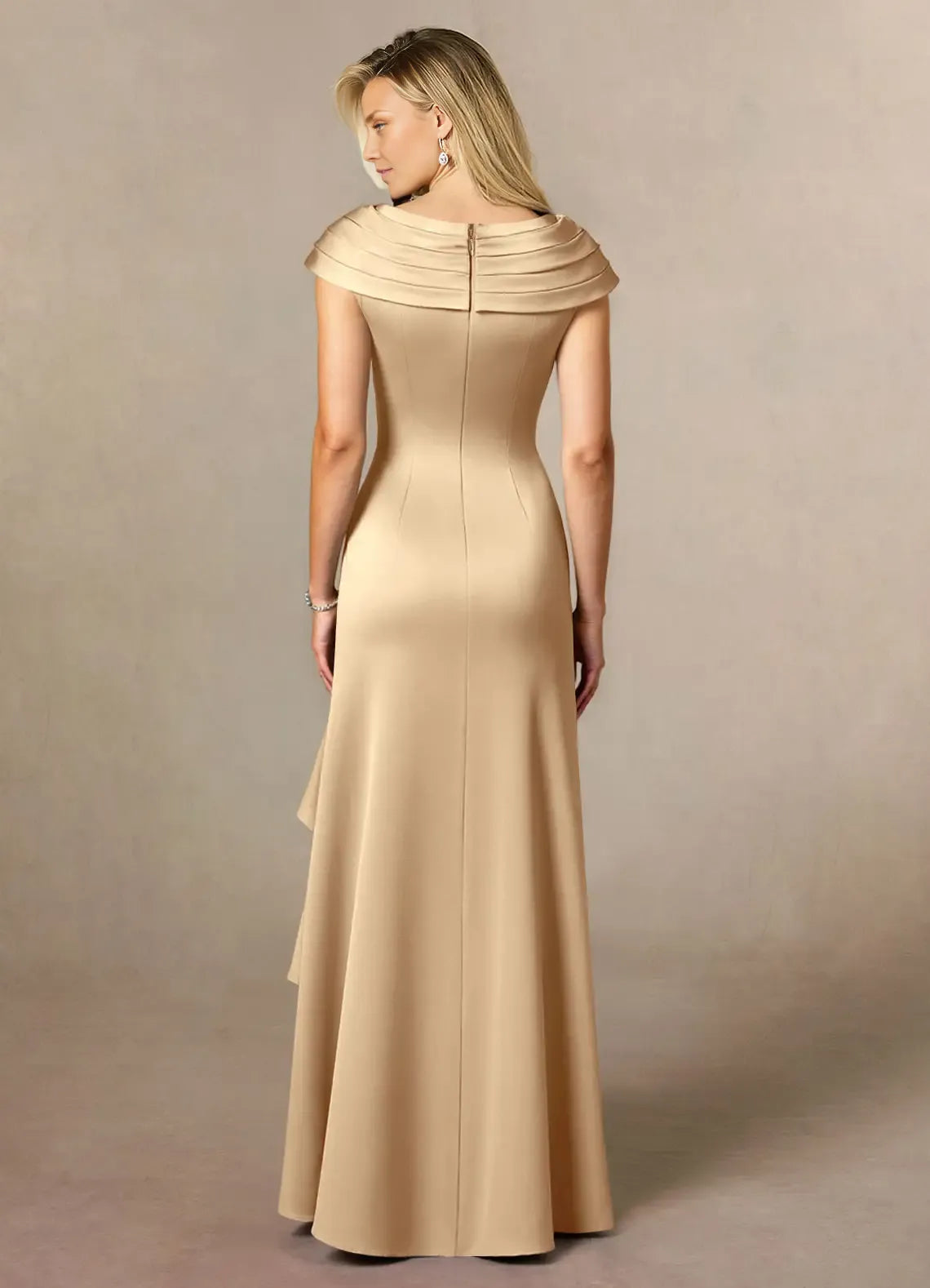Dress Champagne Pleated A-Line Mother Of The Bride Evening Dress Classic Cape Sleeve Leg Slit Mother Of The Groom Dresses