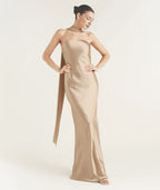 Dress Fashion Strapless Neck Bridesmaid Dress Maxi Dress Backless Solid Color Sleeveless Prom Dress With Scarf