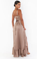 Dress Regular Straps Square Neck Sleeveless Maxi Dress Column Simple Crisscross Back Prom Dress With Slit