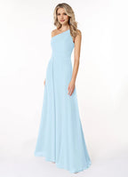 Charming A-Line Chiffon One Shoulder Sleeveless Open Back Floor Length Bridesmaid Dress