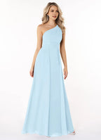 Charming A-Line Chiffon One Shoulder Sleeveless Open Back Floor Length Bridesmaid Dress