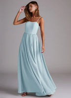 Charming A-Line Chiffon Square Neck Spaghetti Strap Zipper Back Floor Length Bridesmaid Dress
