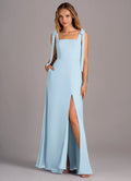 Charming A-Line Chiffon Square Neck Tie Strap Open Back Floor Length Bridesmaid Dress