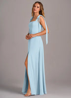 Charming A-Line Chiffon Square Neck Tie Strap Open Back Floor Length Bridesmaid Dress
