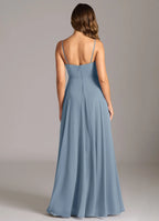 Charming A-Line Chiffon V-Neck Spaghetti-Strap Open-Back Floor-Length Bridesmaid Dress