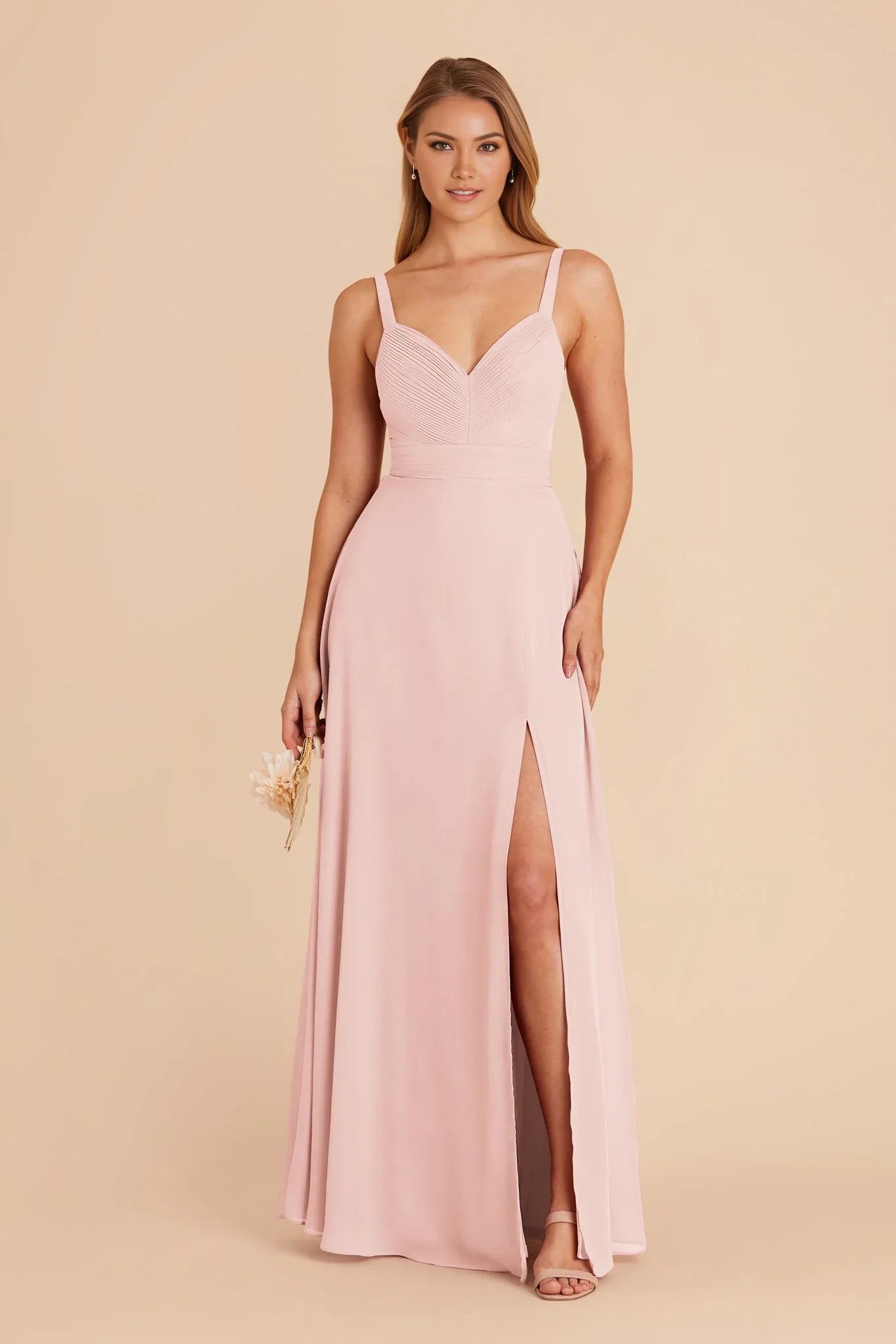 Charming A-Line Chiffon V Neck Spaghetti Strap Zipper Back Floor Length Bridesmaid Dress