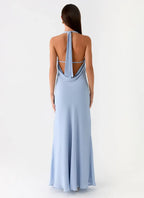 Charming A Line Halter Neck Sleeveless Draped Back Floor Length Plus Size Evening Dress