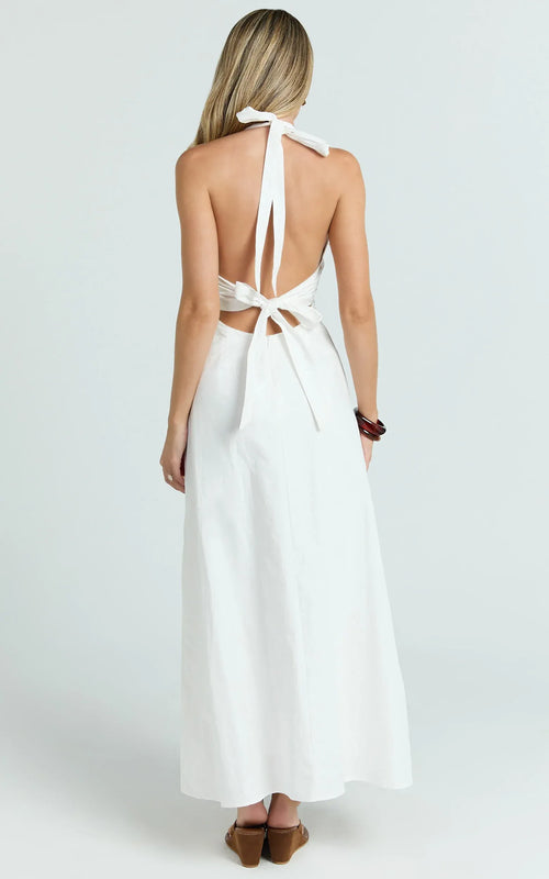 Charming A Line Halter Sleeveless Tie Back Floor Length Plus Size Evening Dress