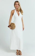Charming A Line Halter Sleeveless Tie Back Floor Length Plus Size Evening Dress