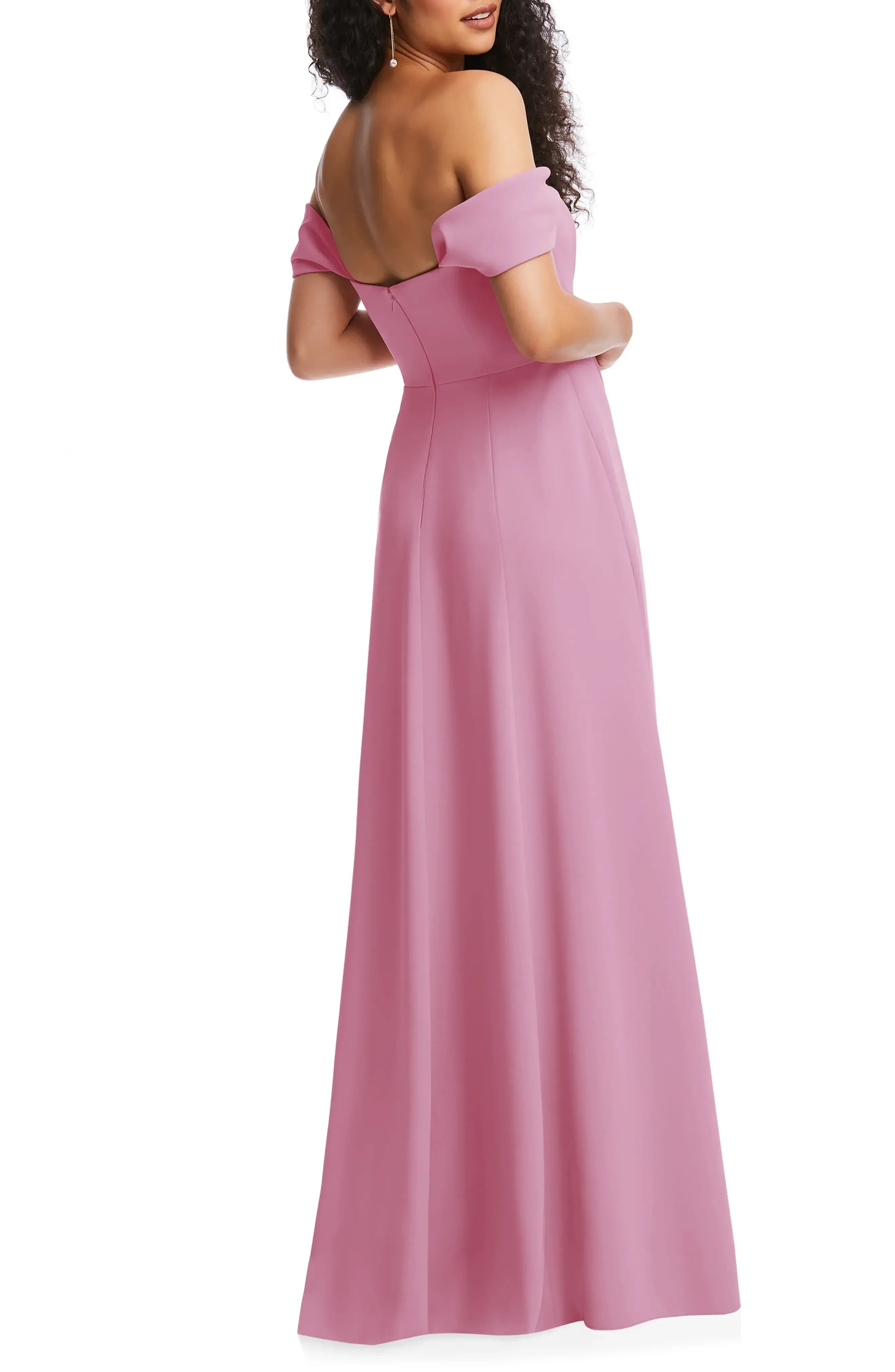 Charming A Line Off Shoulder Short Sleeve Open Back Floor Length Evening Dress