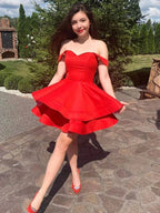 Charming A-Line Off Shoulder Sweetheart Neck Ruffle Mini Homecoming Dress