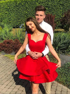 Charming A-Line Off Shoulder Sweetheart Neck Ruffle Mini Homecoming Dress