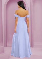 Charming A-Line Off the Shoulder Bow Sleeve Scoop Back Floor Length Bridesmaid Dress