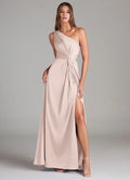 Charming A-Line Satin One Shoulder Sleeveless Zipper Back Floor Length Bridesmaid Dress