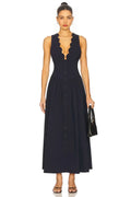 Charming A Line Scallop Neck Sleeveless Smocked Back Midi Evening Dress