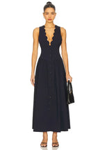 Charming A Line Scallop Neck Sleeveless Smocked Back Midi Evening Dress