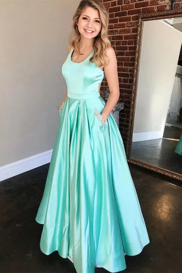 Charming A-Line Scoop Neck Sleeveless Maxi Prom Dress