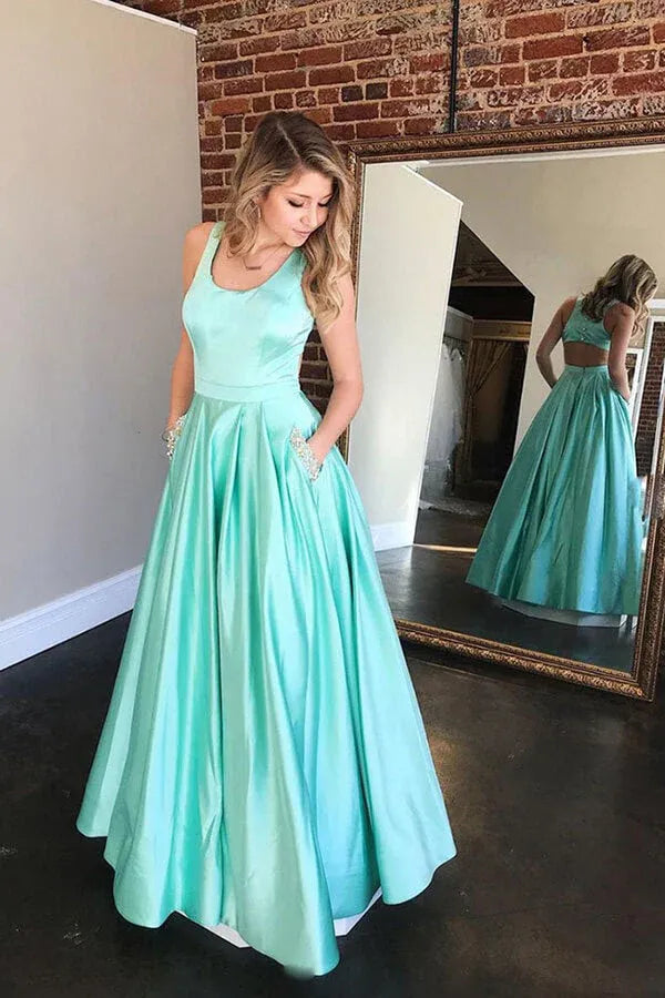 Charming A-Line Scoop Neck Sleeveless Maxi Prom Dress