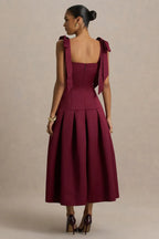 Charming A Line Square Neck Bow Strap Zipper Back Midi Length Evening Dress