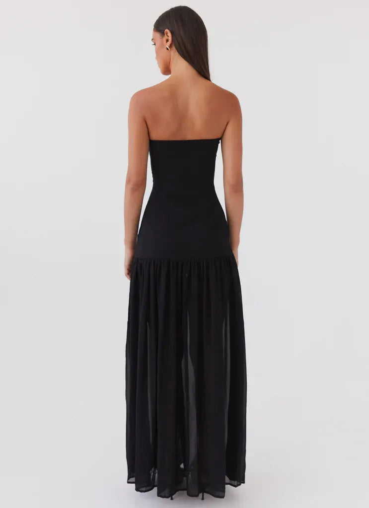Charming A Line Strapless Sleeveless High Slit Floor Length Plus Size Evening Dress