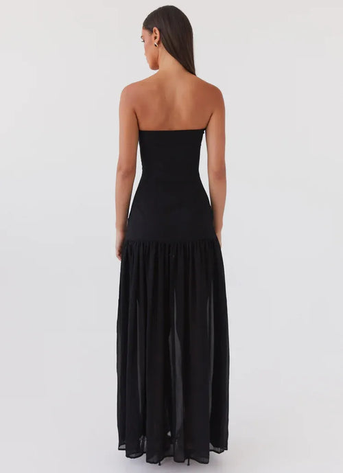 Charming A Line Strapless Sleeveless High Slit Floor Length Plus Size Evening Dress